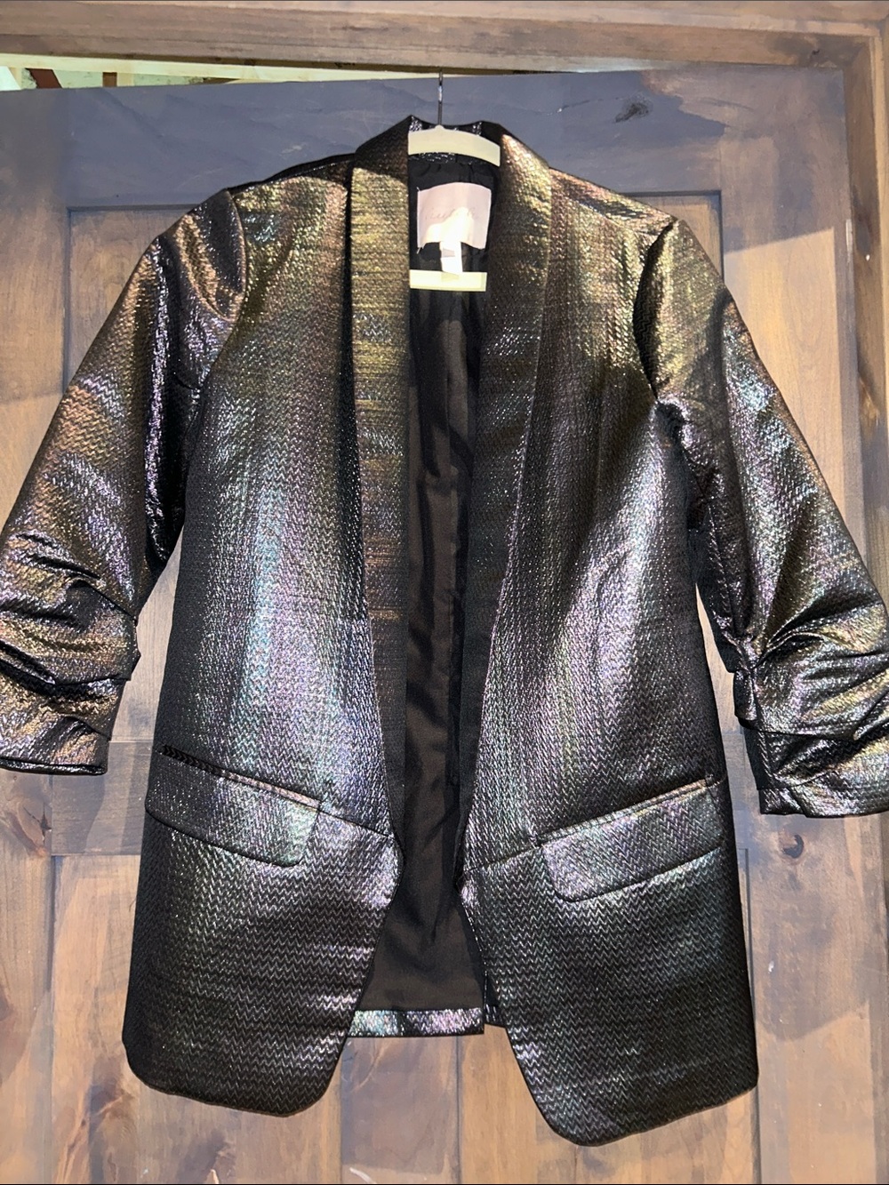 Anthropologie Hutch small Iridescent Black Open Front Blazer